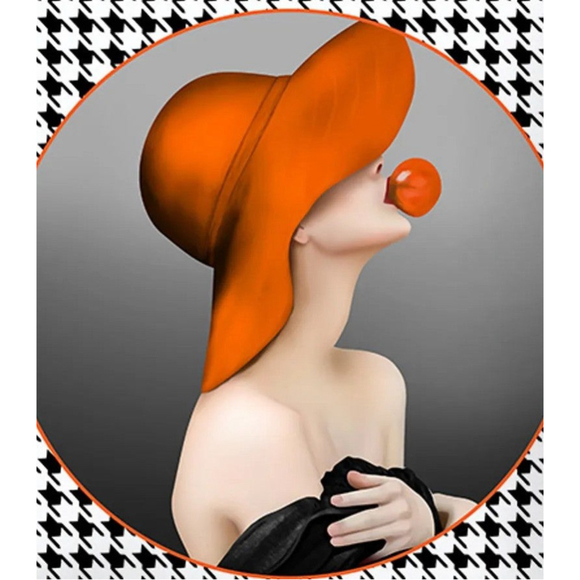 Orange Hat Pattern Pillow Cover In Black And White - Picture 2 of 4